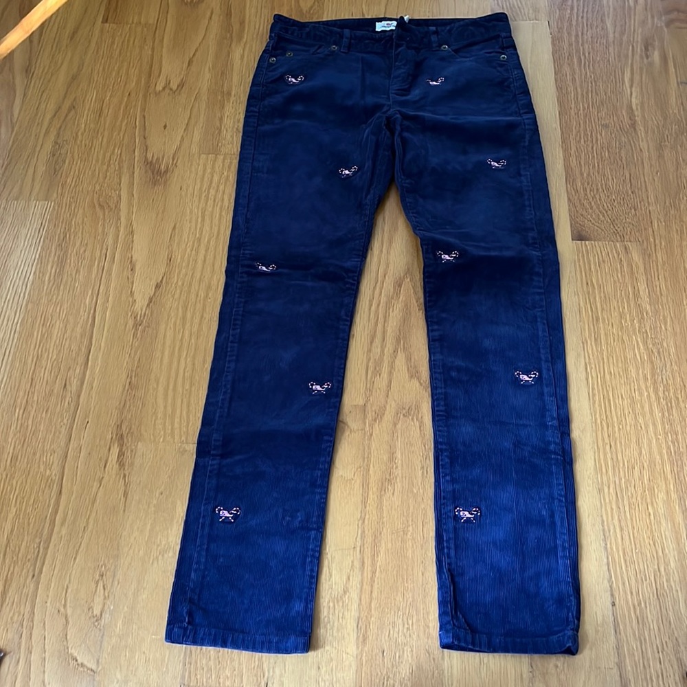 Vineyard Vines girls size 14 navy blue corduroy candy cane whale embroidered
